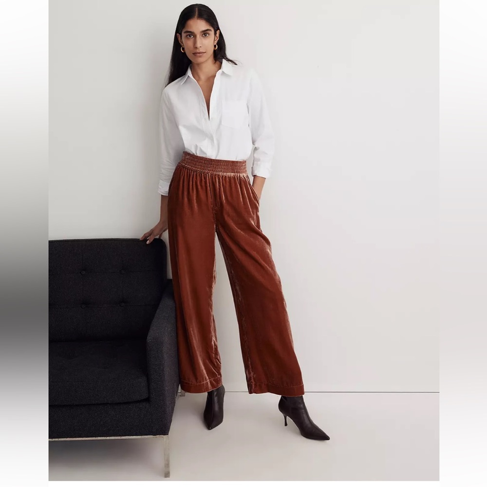 Madewell silk-blend velvet carley wide-leg pants velvet pants S NWT